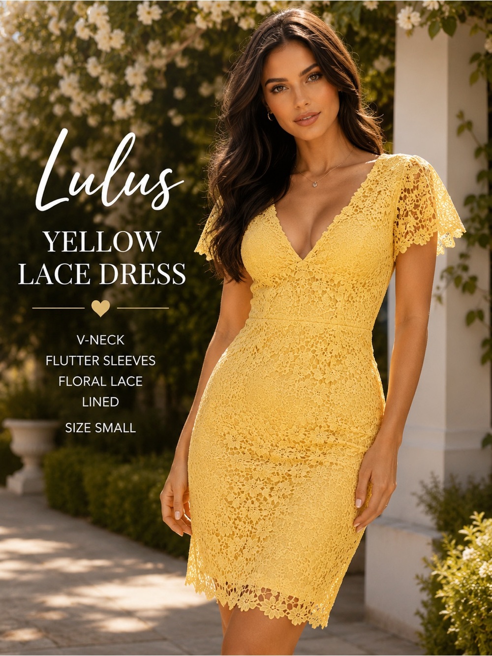 Lulu's Sunshine Yellow Lace V-Neck Mini Dress Small